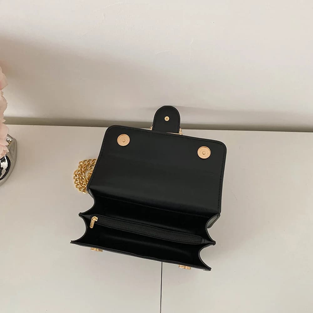 Sac à bandoulière double chaîne pour femme, sac à rabat rétro en cuir PU, sac à main décontracté pou