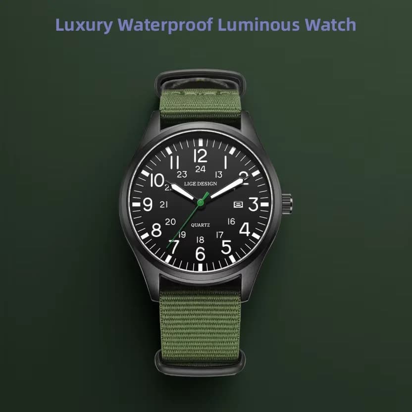LIGE Top marque de luxe hommes montre à Quartz Date Nylon cuir étanche lumineux militaire sport mont