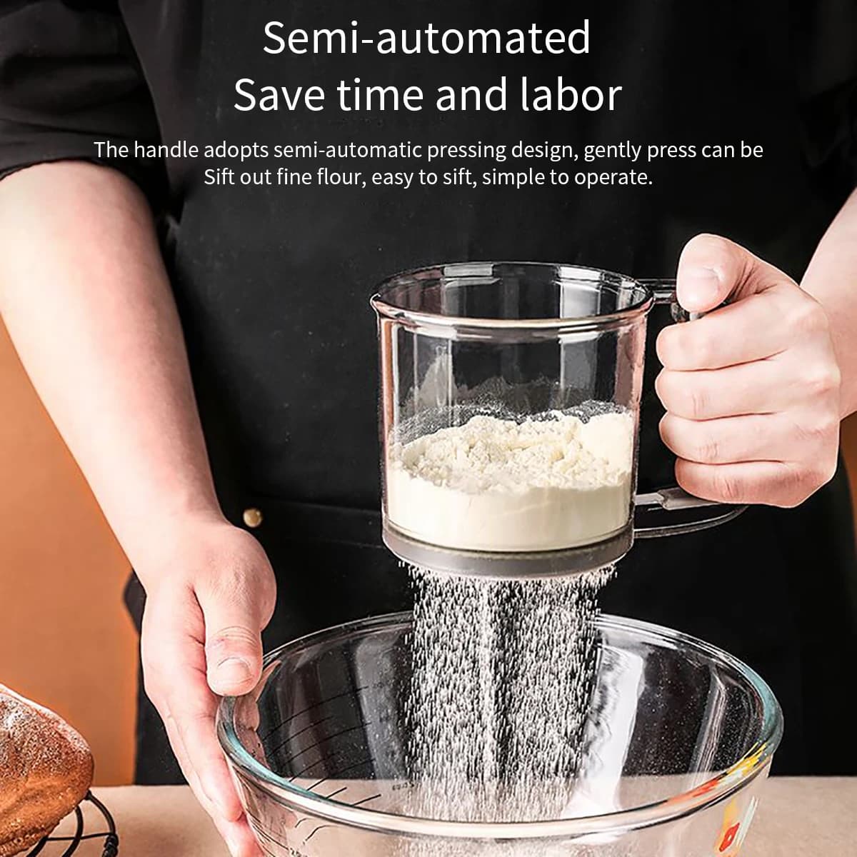 Cuisson de cuisine, tamis à farine pour gâteaux, tamis à filtre semi-automatique à 40 mailles, tamis