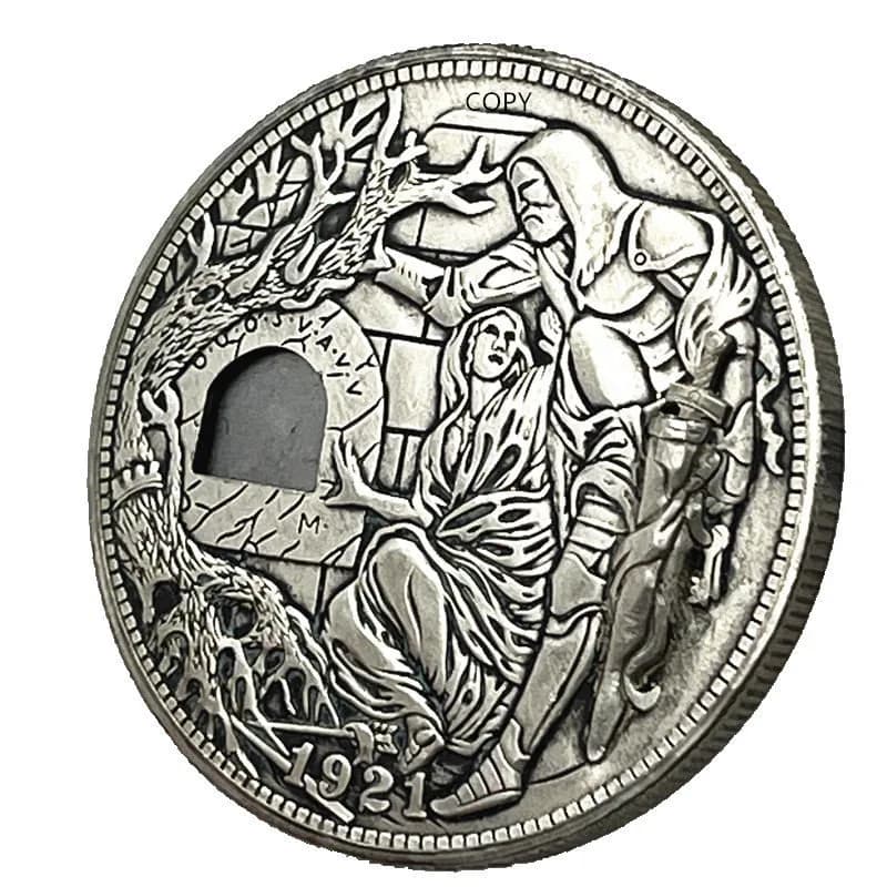 Mécanisme mobile, pièce de monnaie du Sainte Graal, Hobo en Nickel Morgan Dollar, booze romain, épée