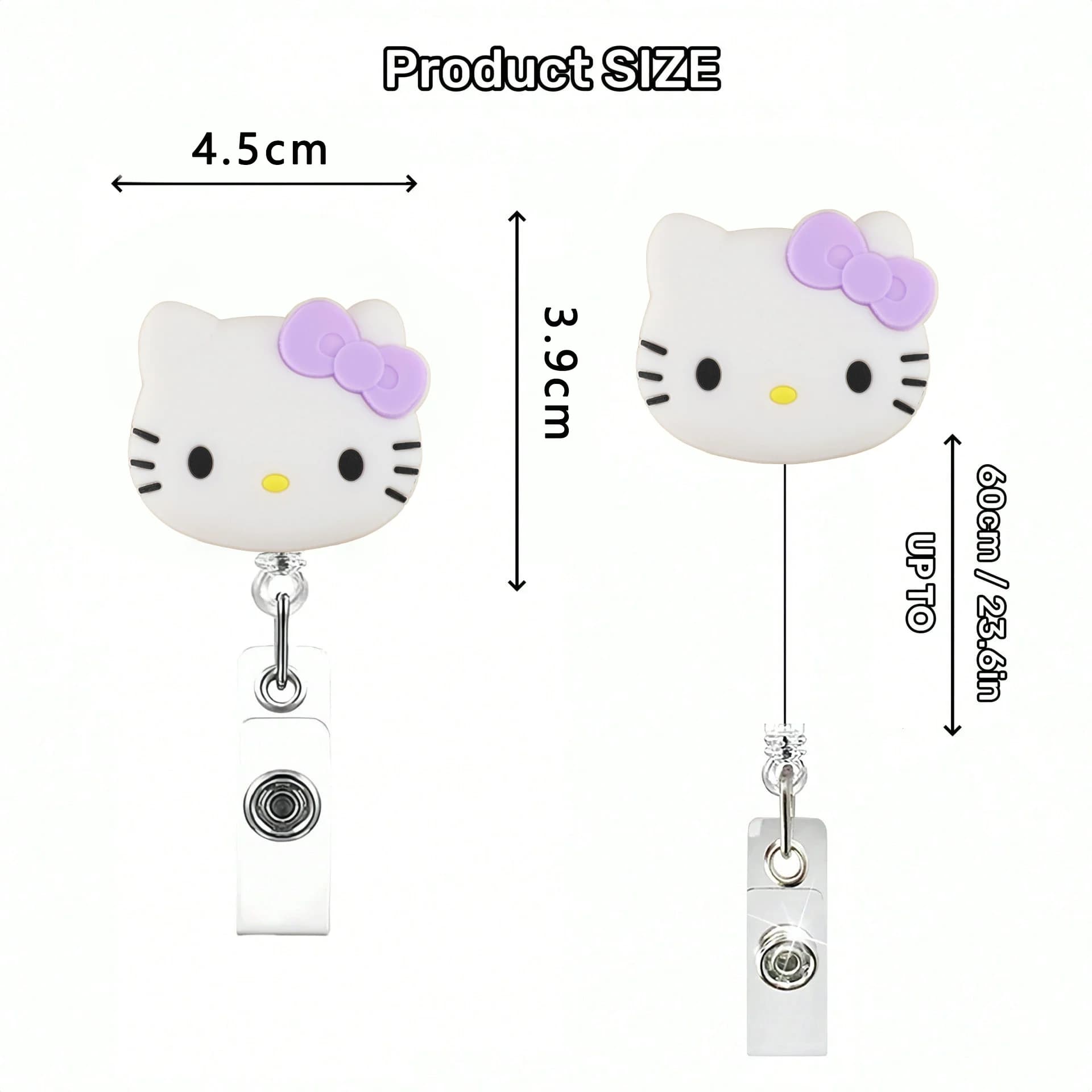 Porte-badge rétractable Sanrio Cat Kawaii en acrylique scintillant 360° °   Spinner avec porte-clés 