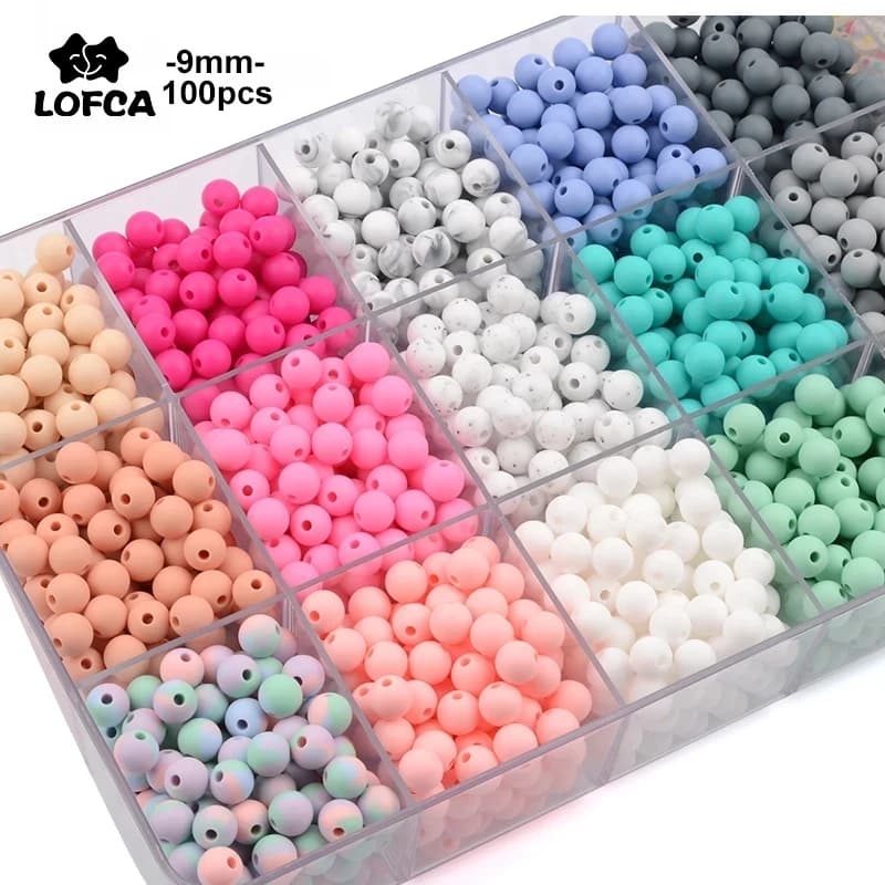 LOFCA 9mm 100 pièces perles de dentition en Silicone anneau de dentition bébé collier d'allaitement 