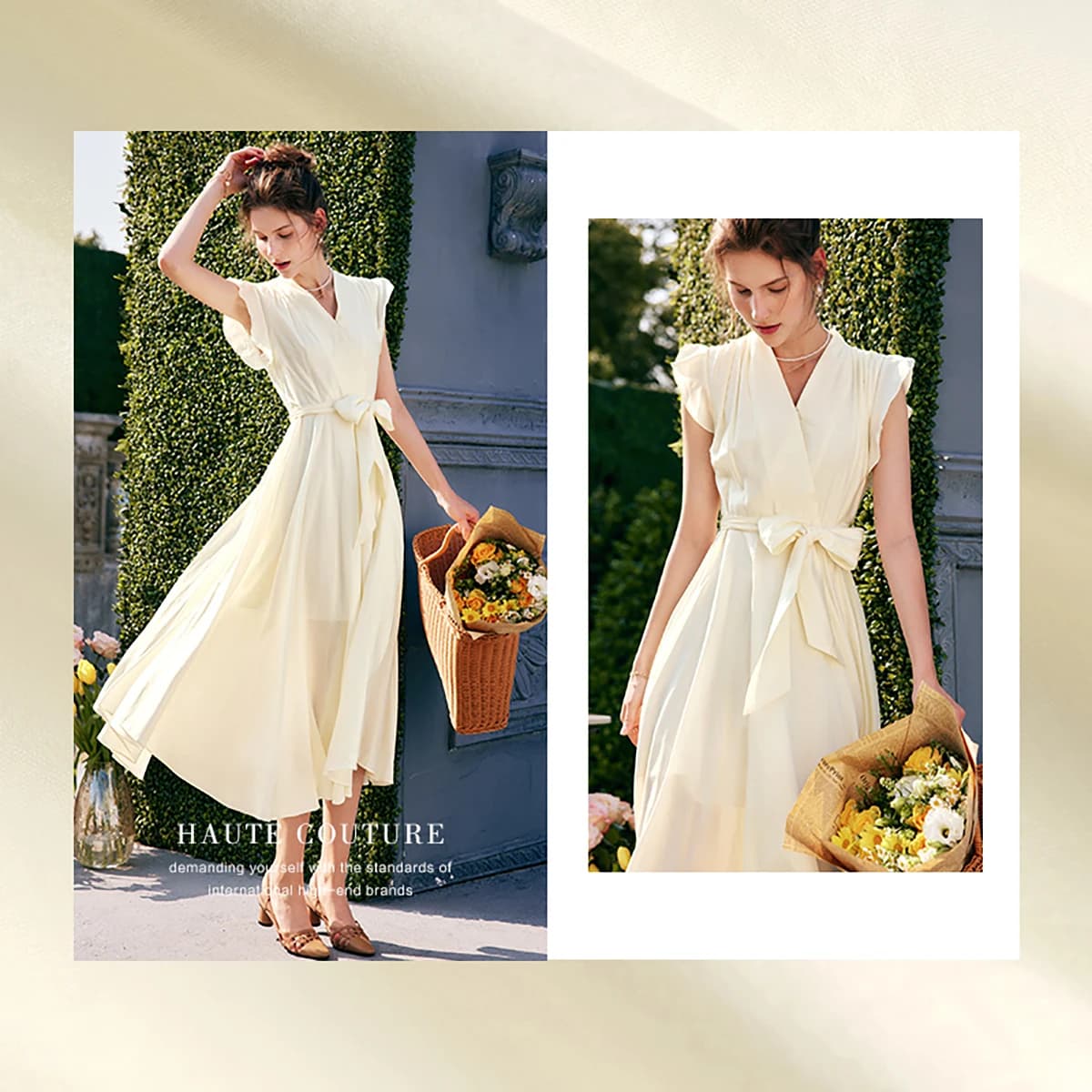 Robe longue élégante OLrain pour femme, collection été 2026, tendance, col en V, manches volantes, i