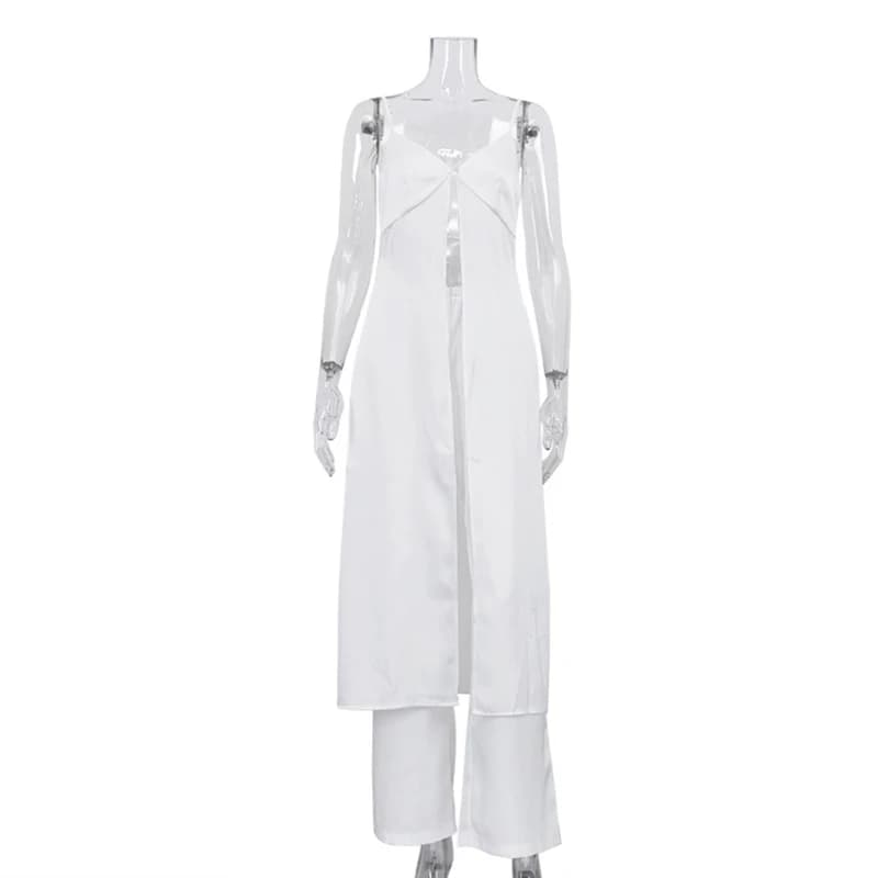 Ensemble deux pièces élégant pour femme : Haut sexy à col en V et fente, et pantalon long en satin s