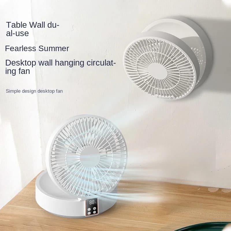 Ventilateur Électrique Pliable avec Télécommande, Portable, Mural, Rechargeable par USB, Veilleuse, 