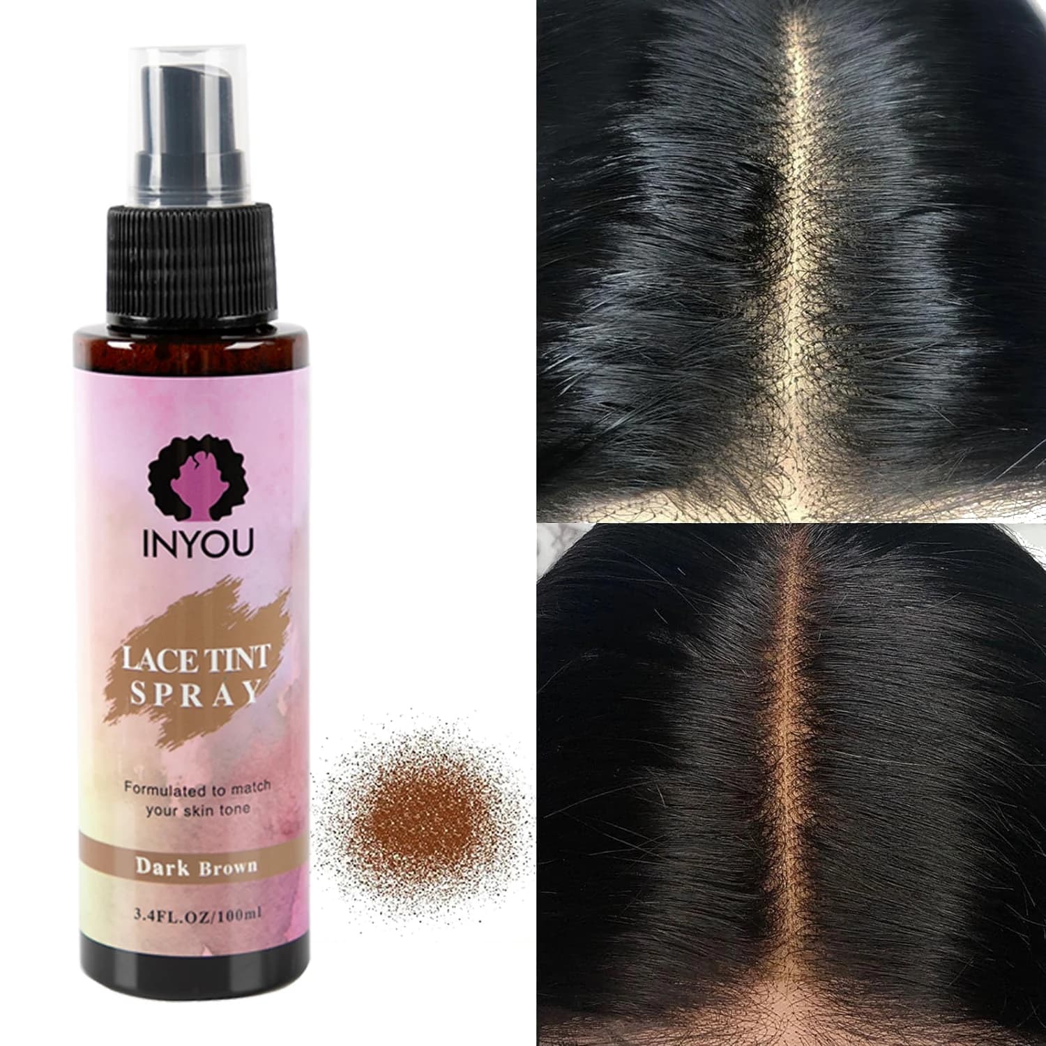 Spray de teinte pour perruque en dentelle - Brun foncé, brun moyen, brun clair, spray de teinte pour