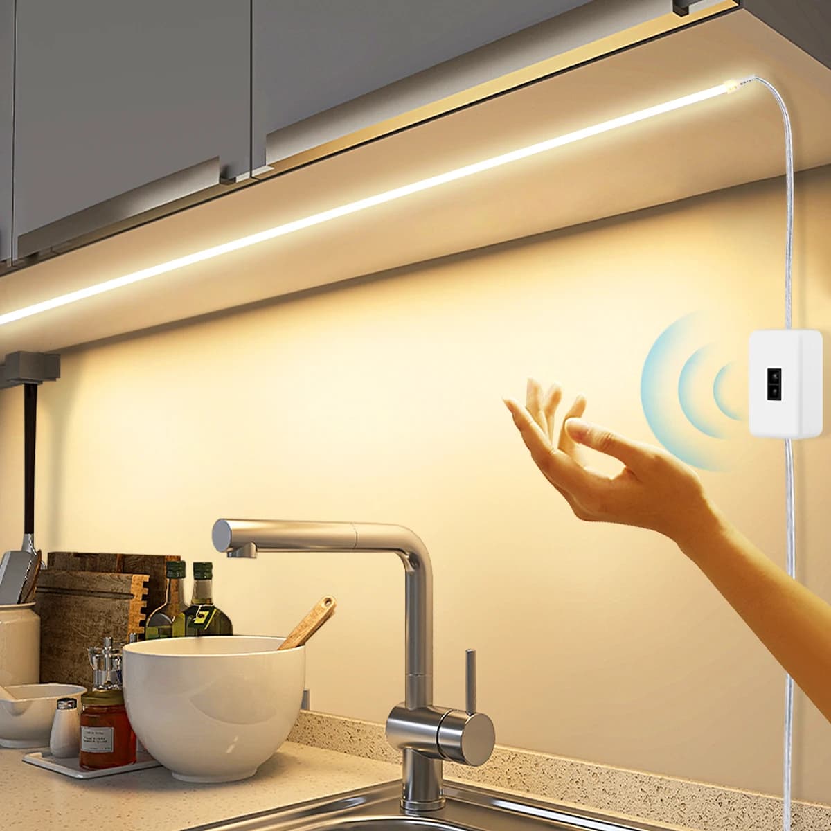 Bande COB LED USB pour sous-meuble, DC5V, avec balayage manuel, interrupteur à capteur tactile à int