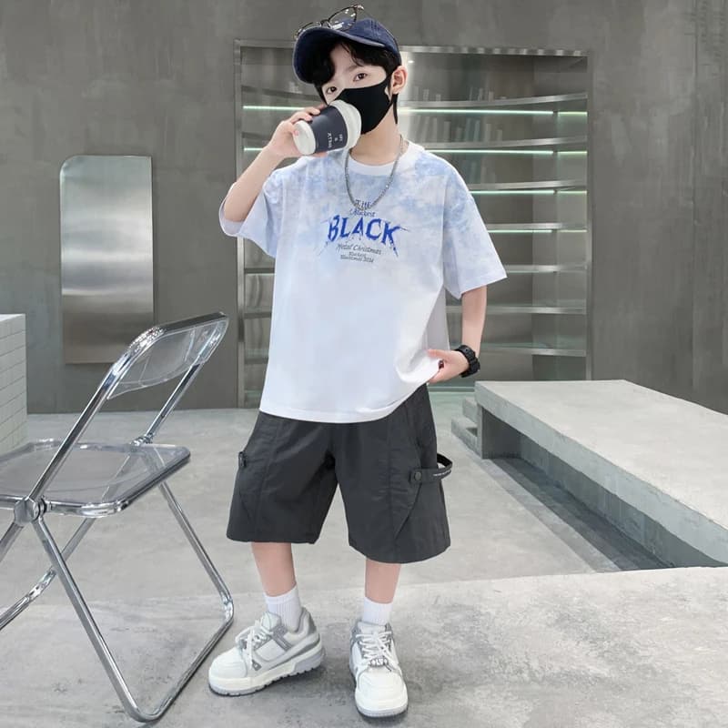 Ensemble 2 pièces d'été pour adolescents : T-shirt tie-dye à col rond et short cargo décontracté – T