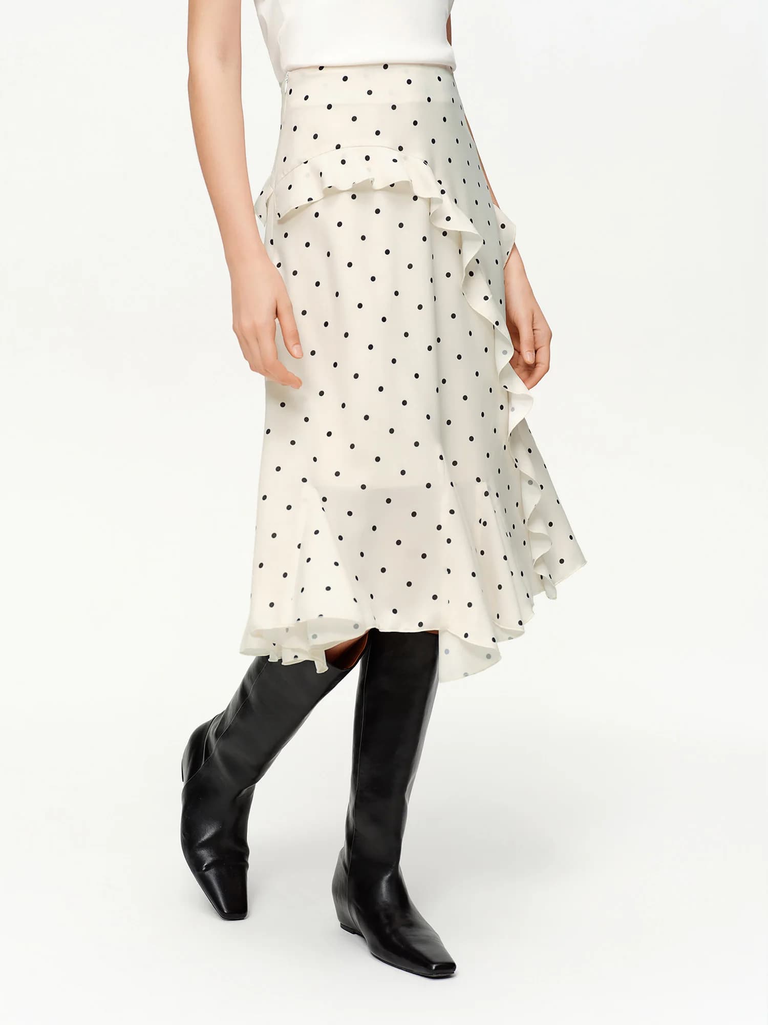 Jupe mi-longue à volants irréguliers à pois DUSHU, nouvelle jupe mi-longue à taille haute de style c