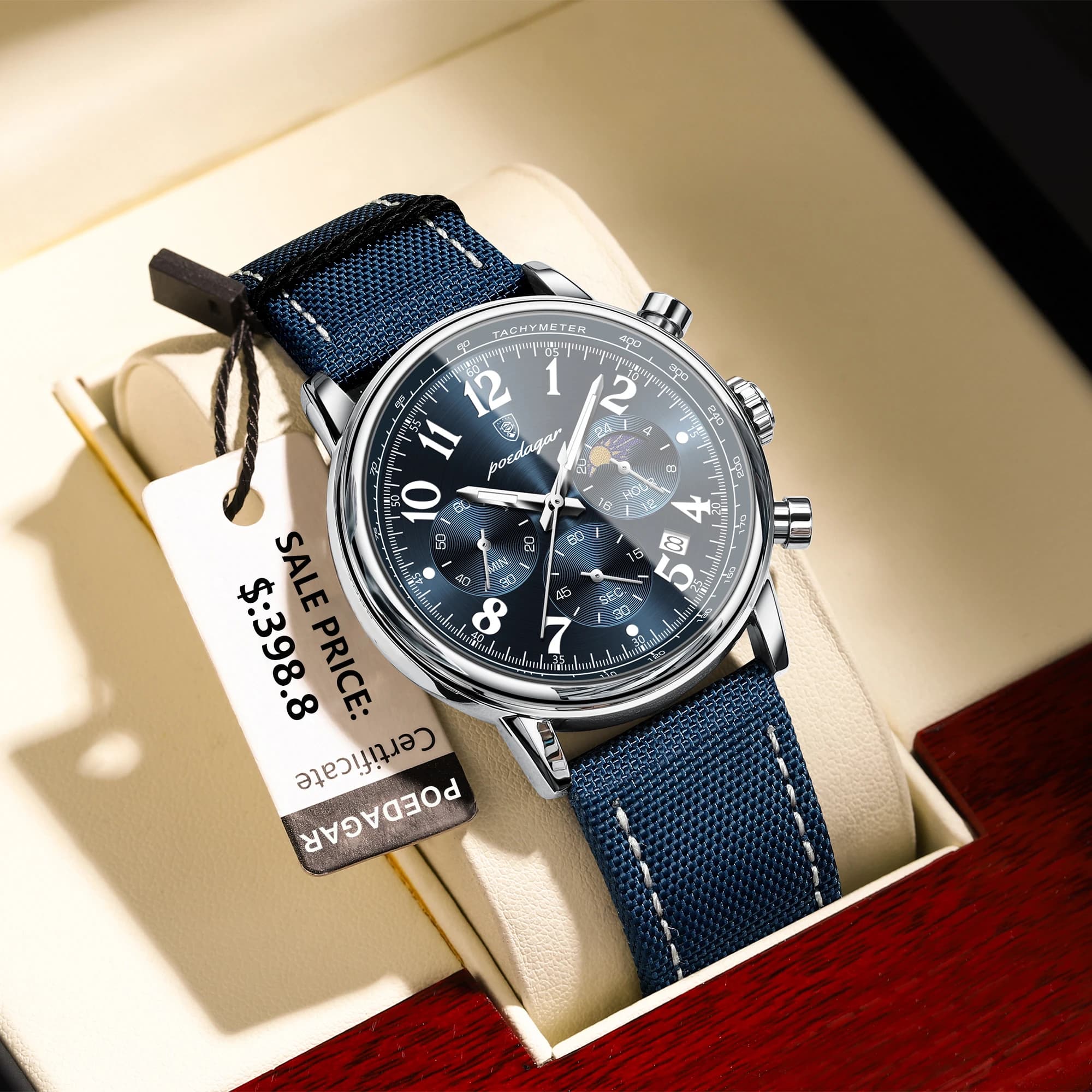 POEDAGAR luxe sport militaire hommes montre étanche lumineux chronographe Nylon cuir Date homme mont