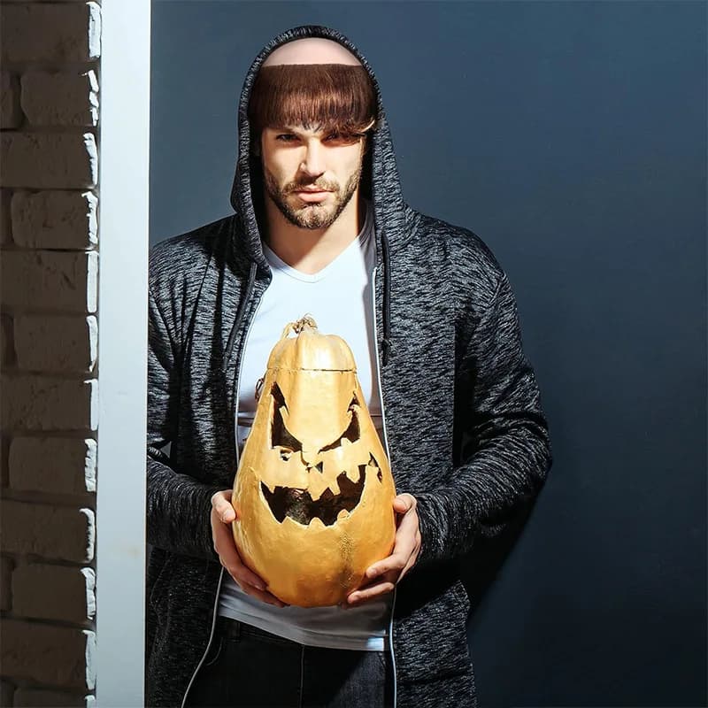Perruque chauve d'Halloween, perruque de moine, bonnet chauve marron, perruque en fibre synthétique