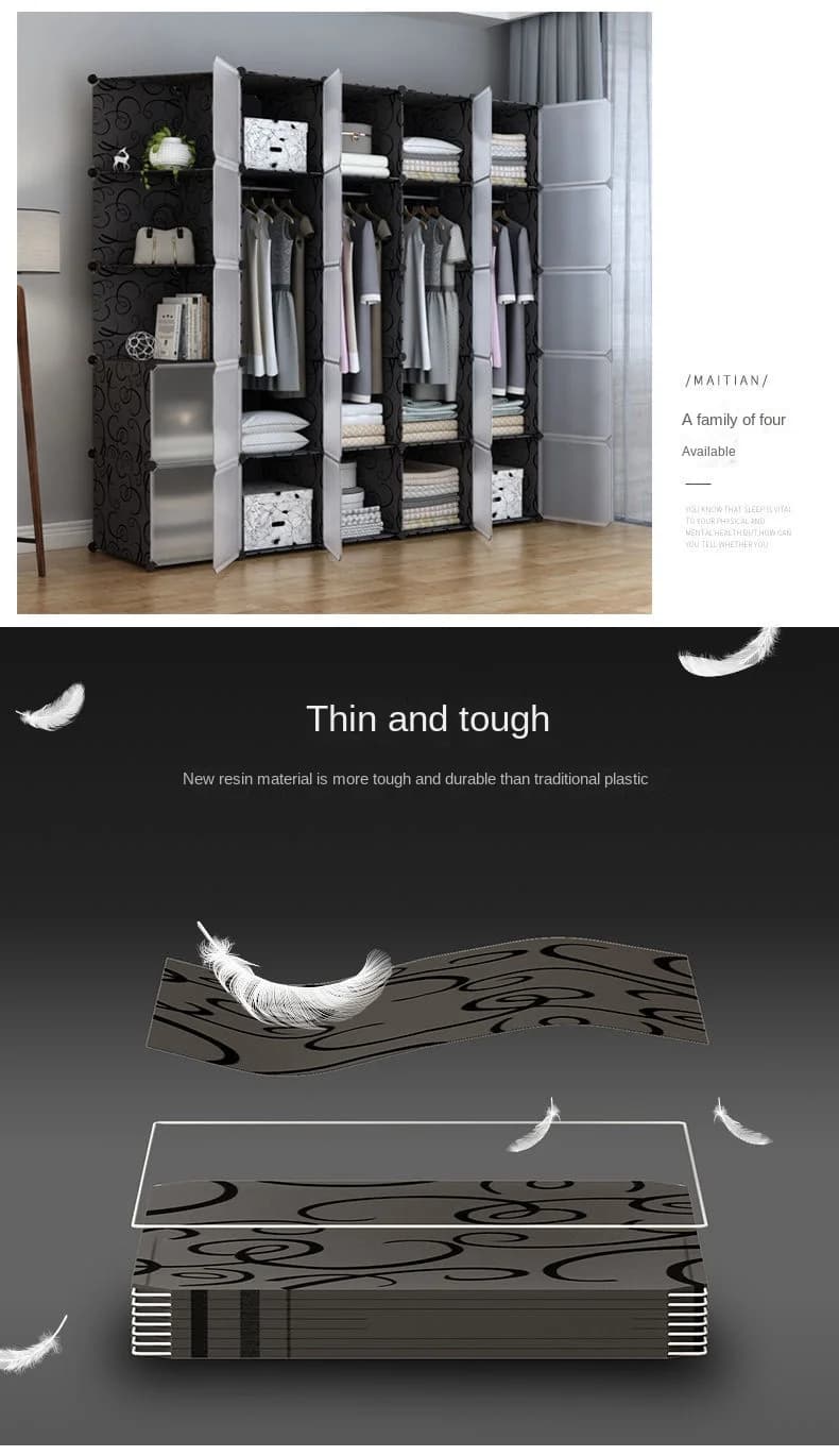 Meuble de maison multifonction en plastique, armoire de chambre à coucher, rangement pliable, armoir