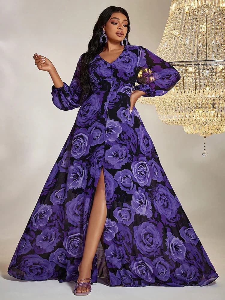 TOLEEN-Robe longue en mousseline de soie pour femme, tenue élégante et décontractée, grande taille, 