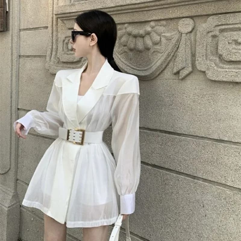 Blazers femmes avec ceinture défini Chic mince mince respirant été Sexy solide mode coréenne vêtemen