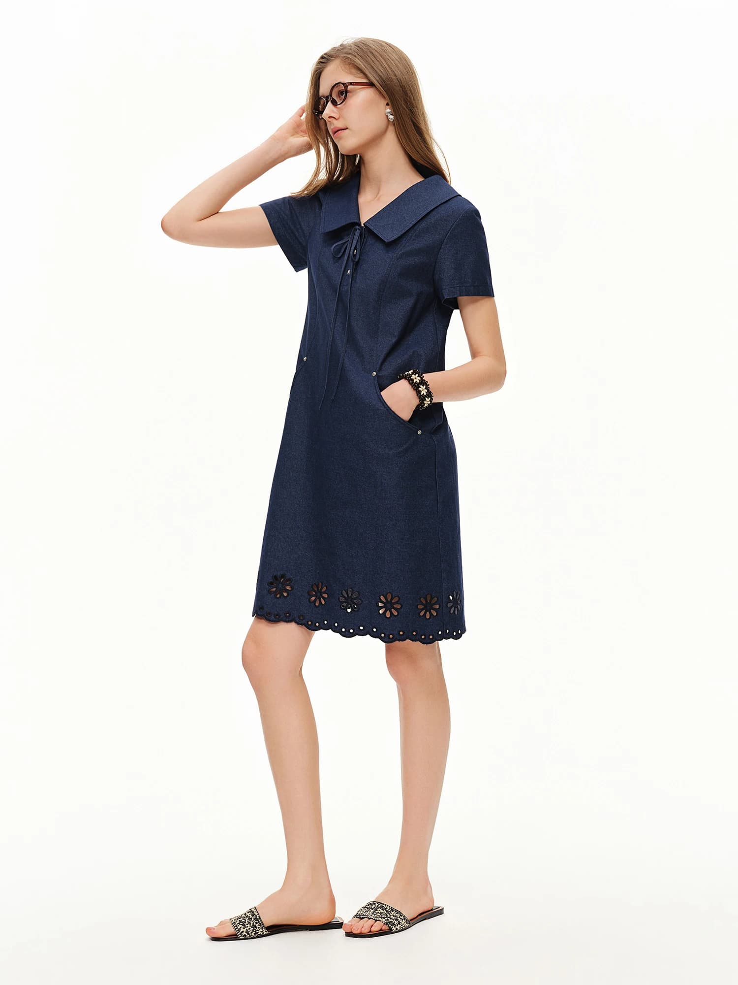 DUSHU Nouvelle Robe Trapèze Effet Jean pour Femme Été 2026, Robe Midi Vintage Coupe Ajustée pour le 