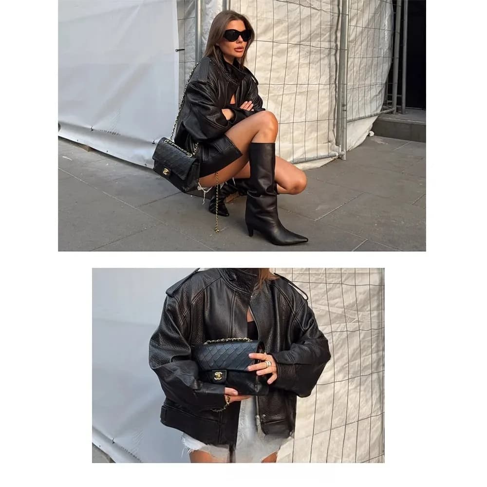 KONDALA Chic vestes en cuir noir boutons de fermeture éclair manteaux surdimensionnés mode 2025 auto
