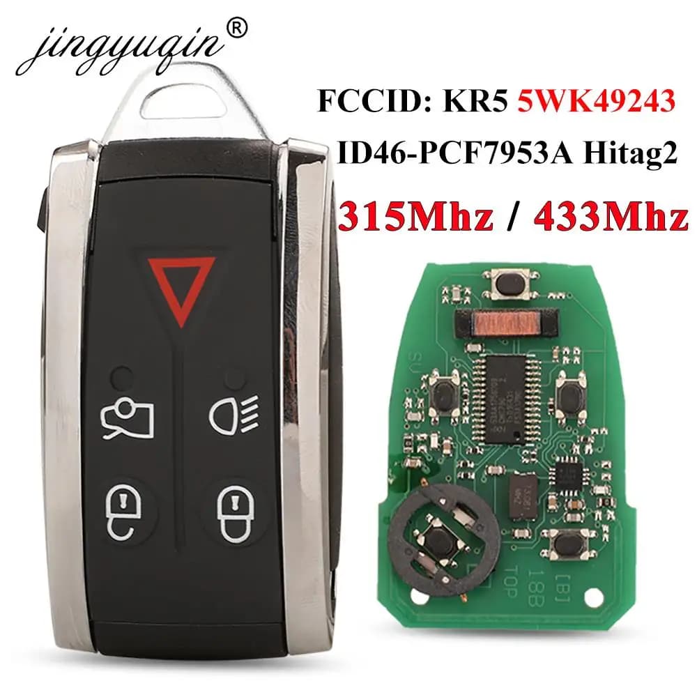 Jingyuqin 315/434Mhz 5WK49243 Clé Remte 5 BTN Fob Pour guitXF XFR XK XKR X-TYPR S-TYPE 2007-2012 ID4