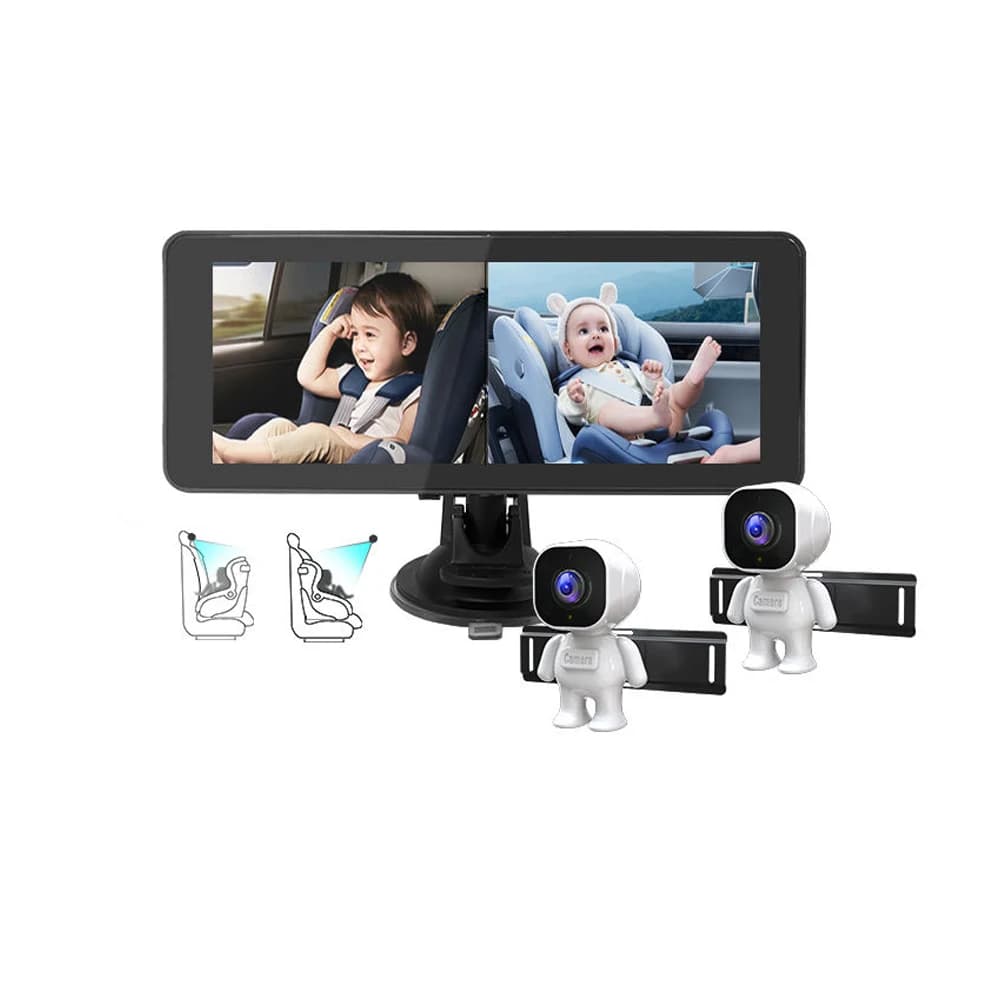 Caméra de voiture pour bébé 2CH 6.86 pouces, double caméra alimentée par USB, affichage ultra large 