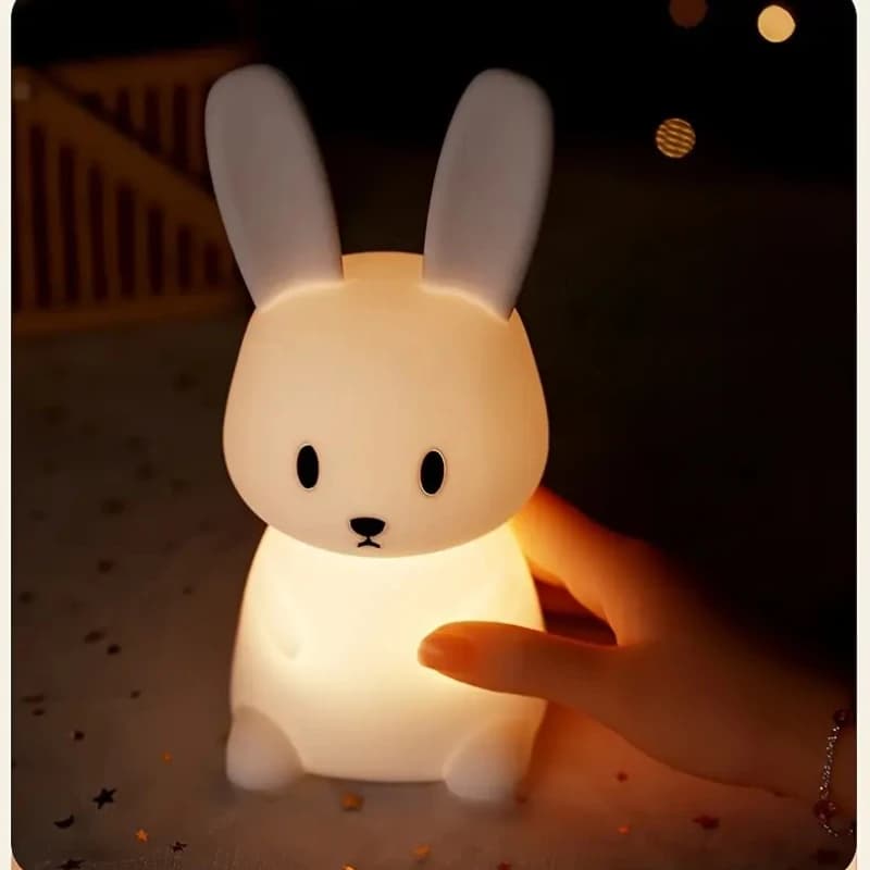 Veilleuse LED en silicone en forme de lapin, lampe tactile, lumière d'animal mignon, décoration de c