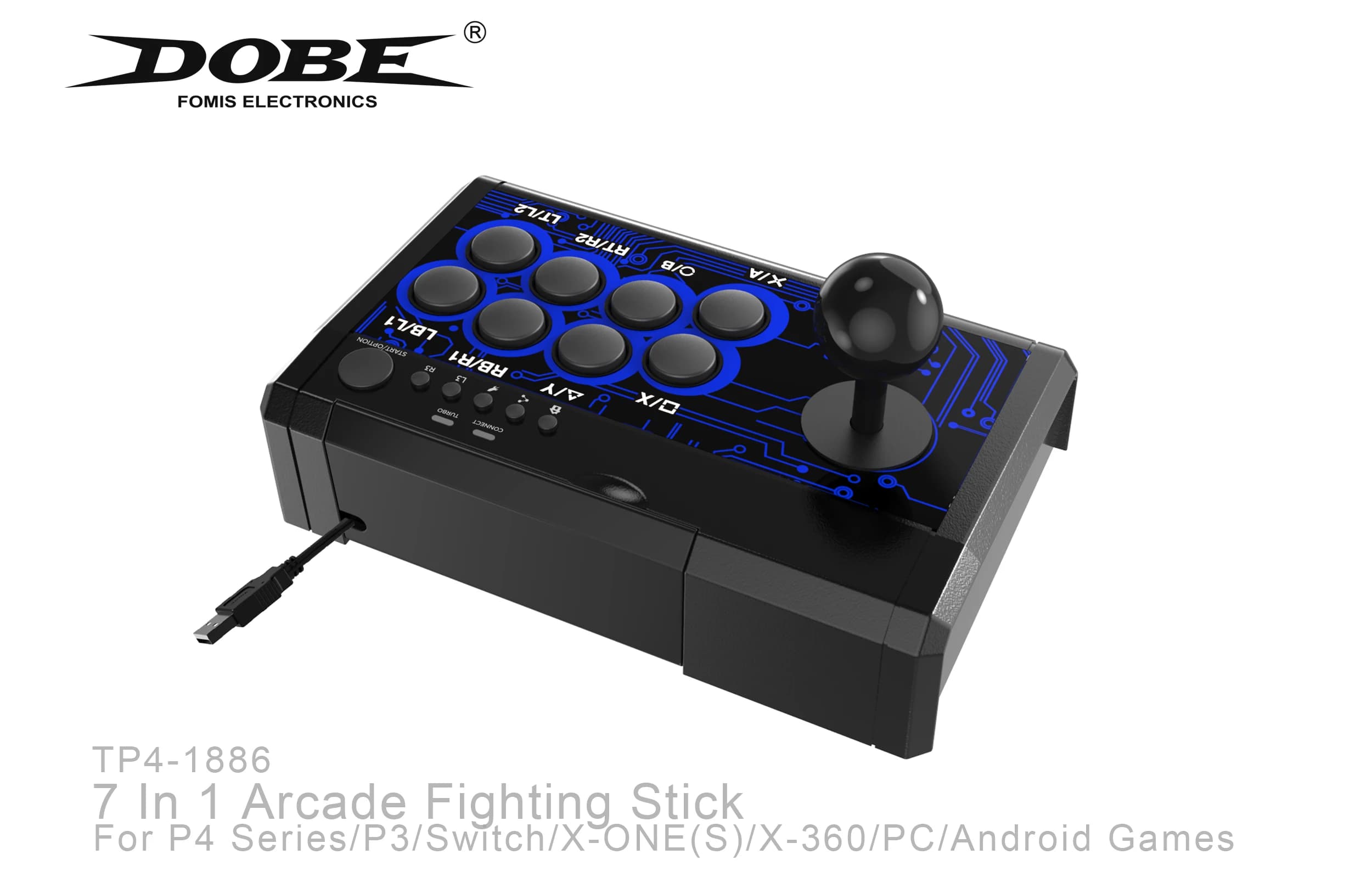 DOBE 7 In1 USB Arcade Fight Stick contrôleur de manette de combat de rue pour PS3/PS4/XBOX ONE/XOBX 