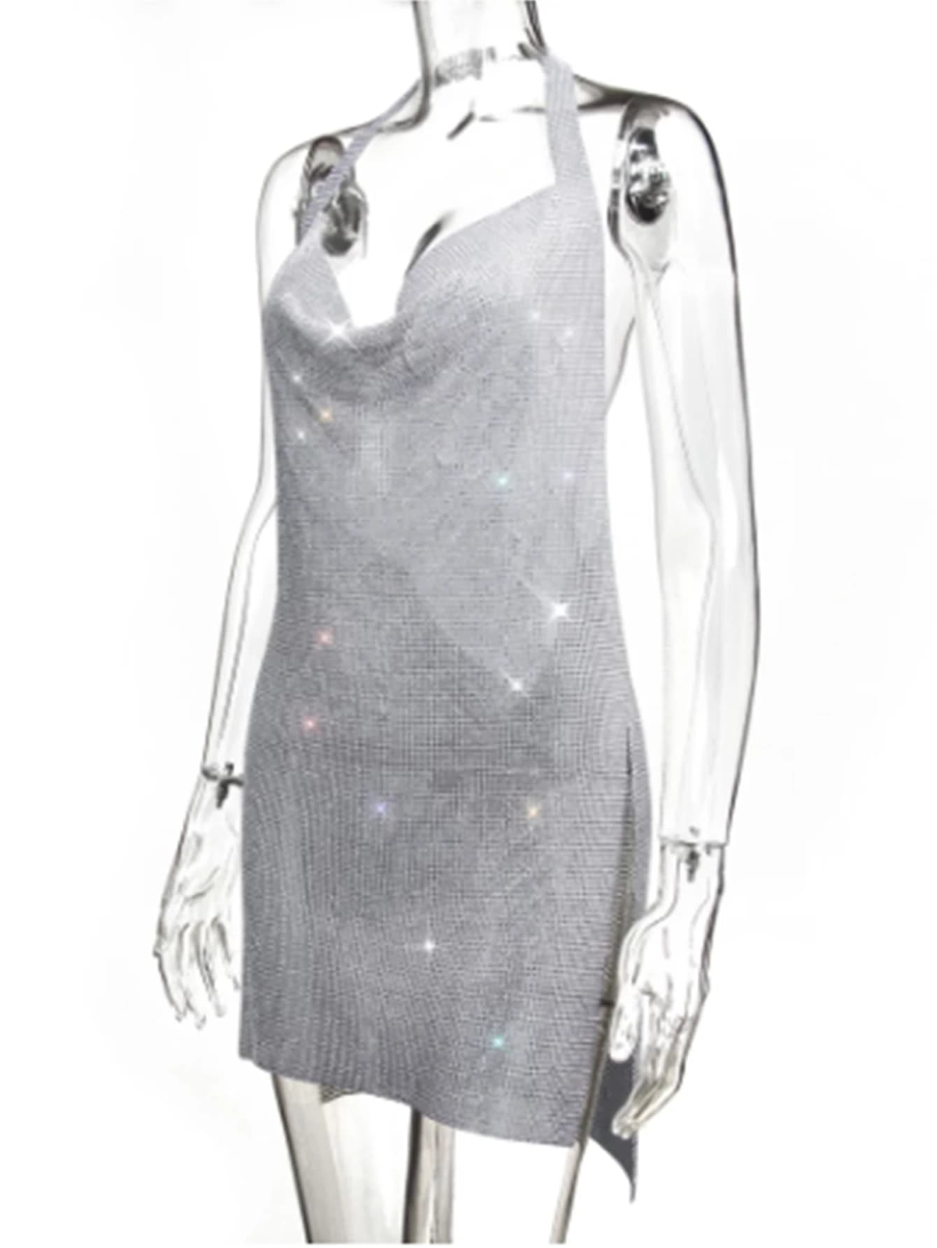 Robe d'été sexy dos nu avec biscuits en métal pour femmes, moulante, boîte de nuit, mini robes de so