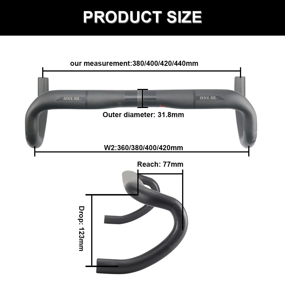 RXL SL-Guidon de vélo de route en carbone, diamètre 31.8mm, UD 256 380/400/420/440mm