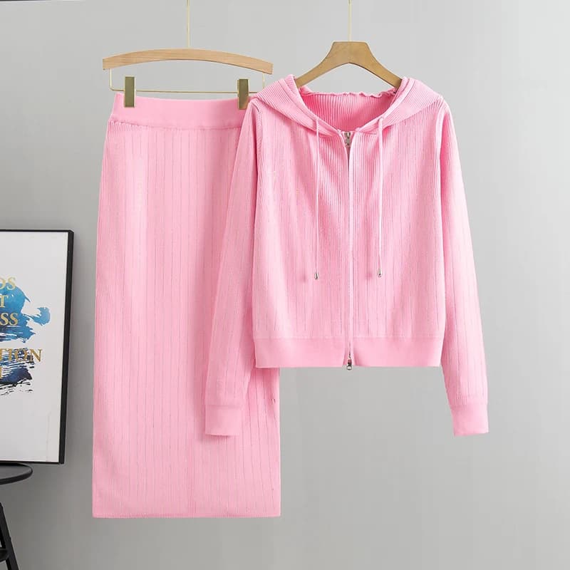 Cardigan tricoté pour femmes, taille haute, jupe enveloppée dans les fesses, costumes 2 pièces, ense