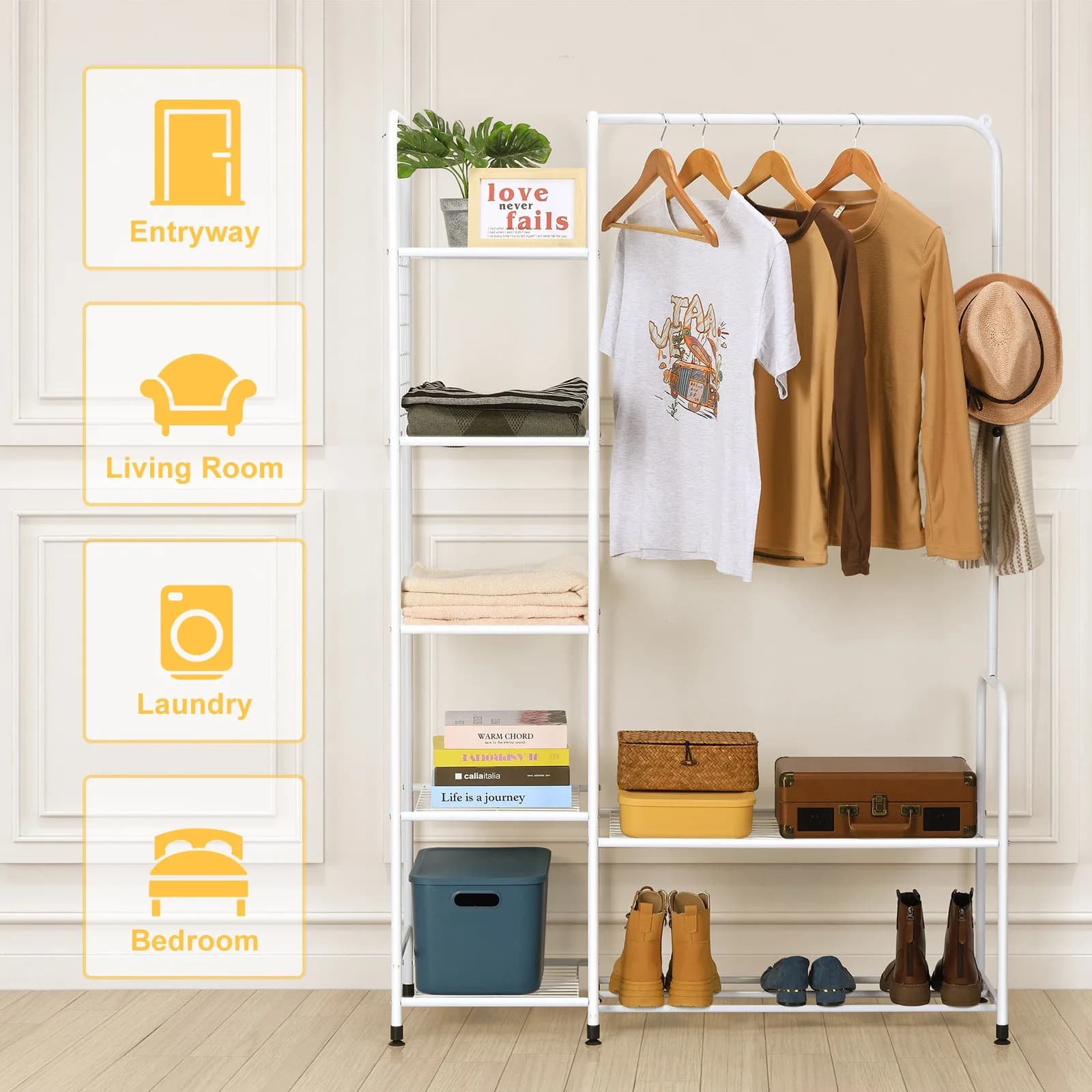Vêtements autoportants T1 avec étagères, porte-vêtements pour confronterVêtements avec chaussure T1 