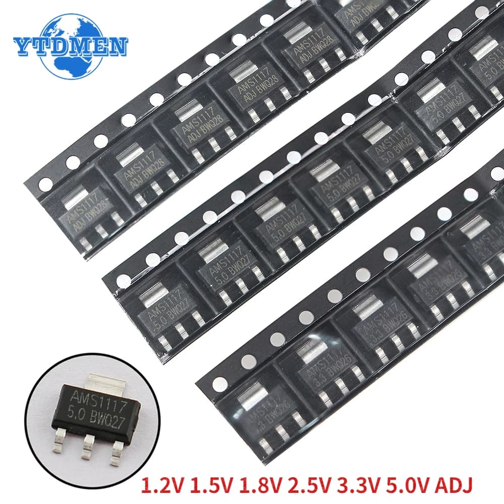 Kit de régulateur de tension, 70 pièces, AMS1117 SOT-223 AMS1117-3.3V AMS1117-ADJ AMS1117-5.0V AMS11