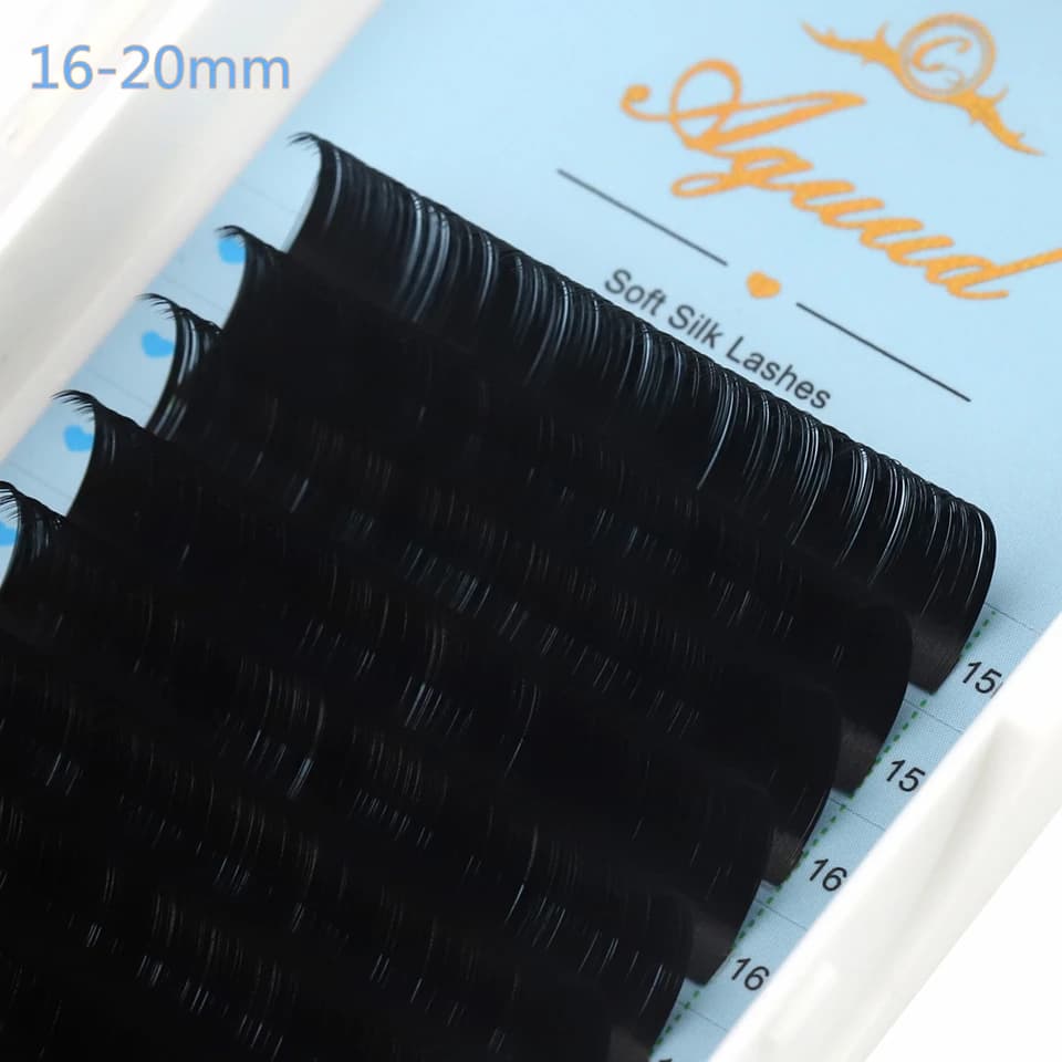 AGUUD-Extensions de Cils Individuels en Faux Vison, 16 Rangées, 16-20mm, 256 Cils en Cachemire Noir,