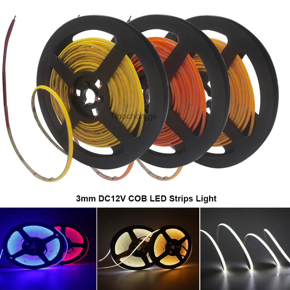 Bande lumineuse LED COB Ultra fine, 3mm, DC12V, 392 diodes/m, pour décoration de maison, voiture, br