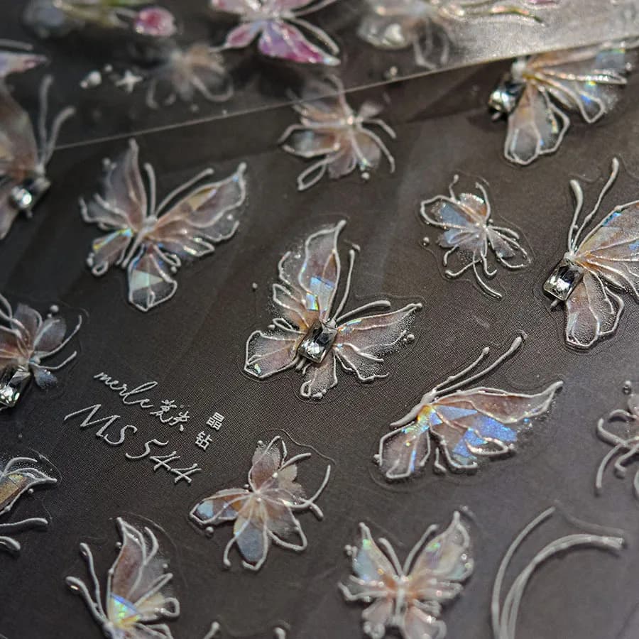 Autocollant de manucure auto-adhésif 5D, gelée brillante, papillon, charmant, dégradé doré, nœud pap