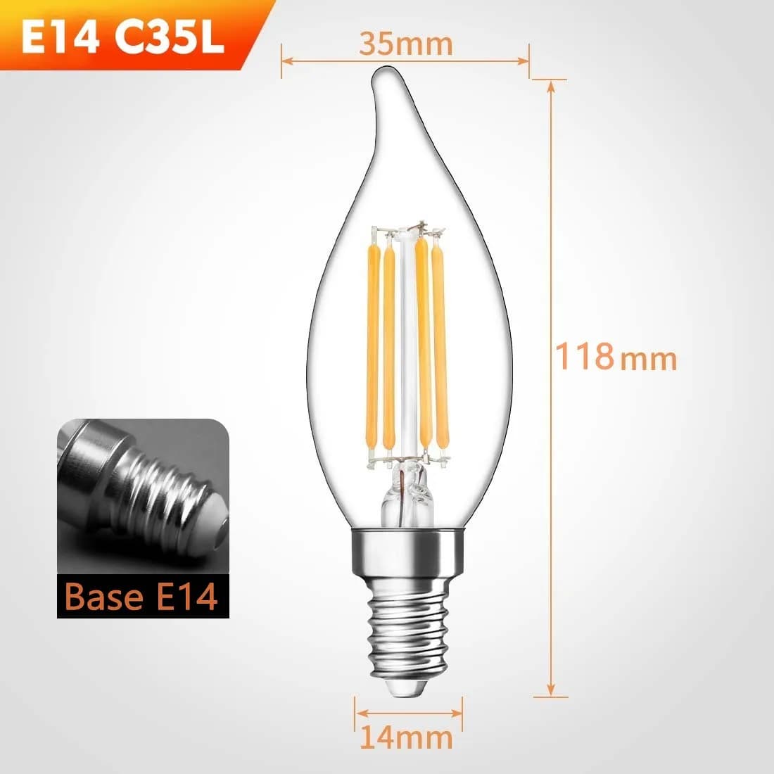 Ampoule LED E14 6W 4W 2W AC220/240V, bougie à Filament C35 Edison, ampoule en verre rétro Antique St