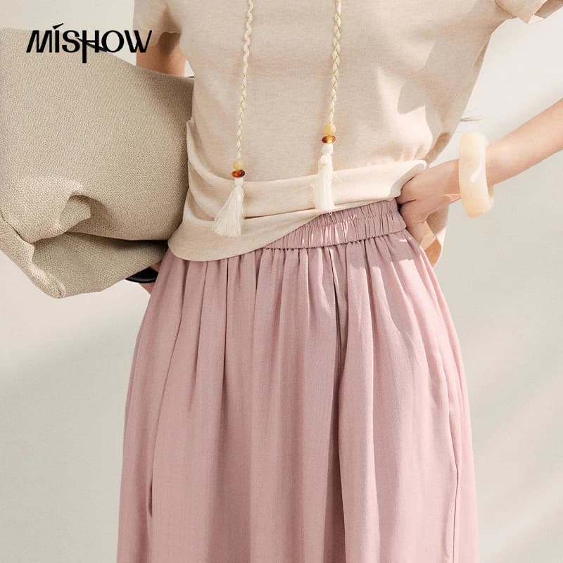 MISHOW Lyocell Nouveau pantalon décontracté pour femme, large, plissé, fluide, amincissant, longueur