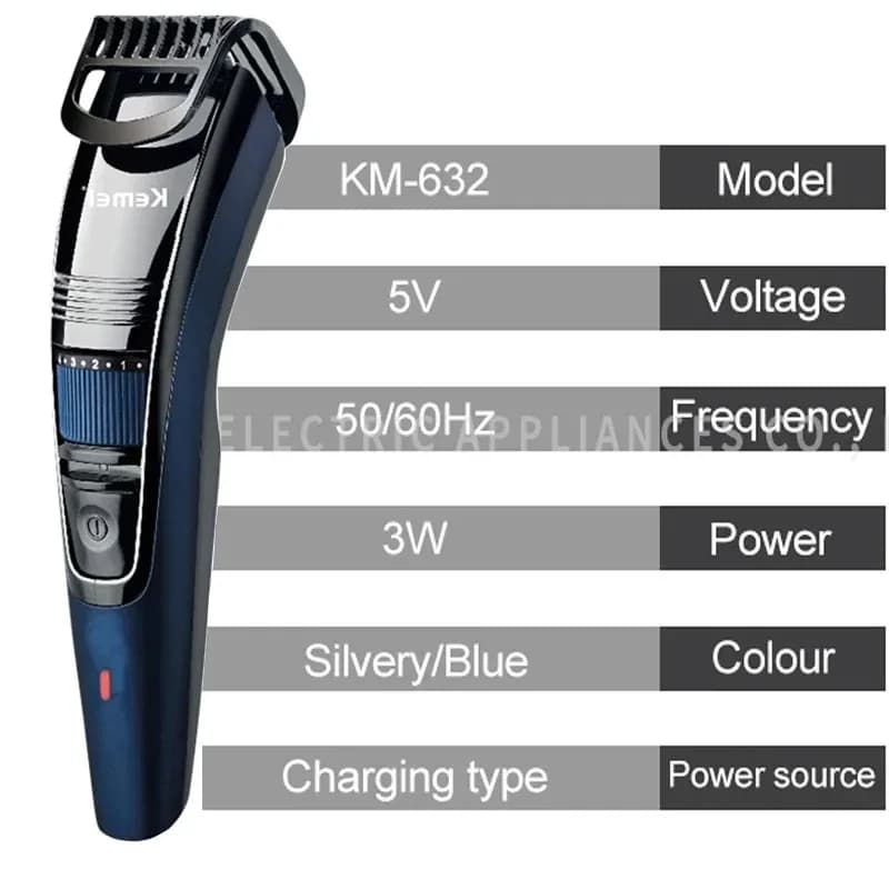 Kemei 632-Tondeuse à barbe réglable pour hommes, 0.5-10mm, aste, moustache, cheveux stubble, machine