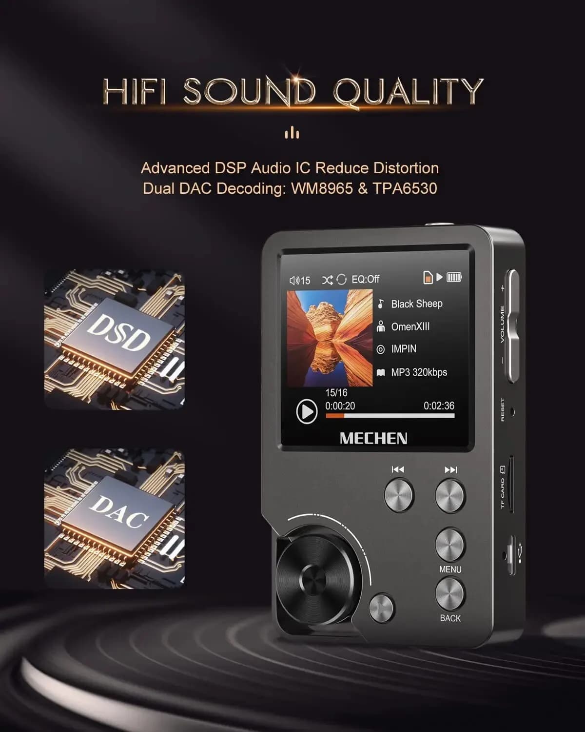 Lecteur MP3 sans perte de haute qualité/MECHEN-M30/HiFi/avec support de carte mémoire 64 Go jusqu'à 
