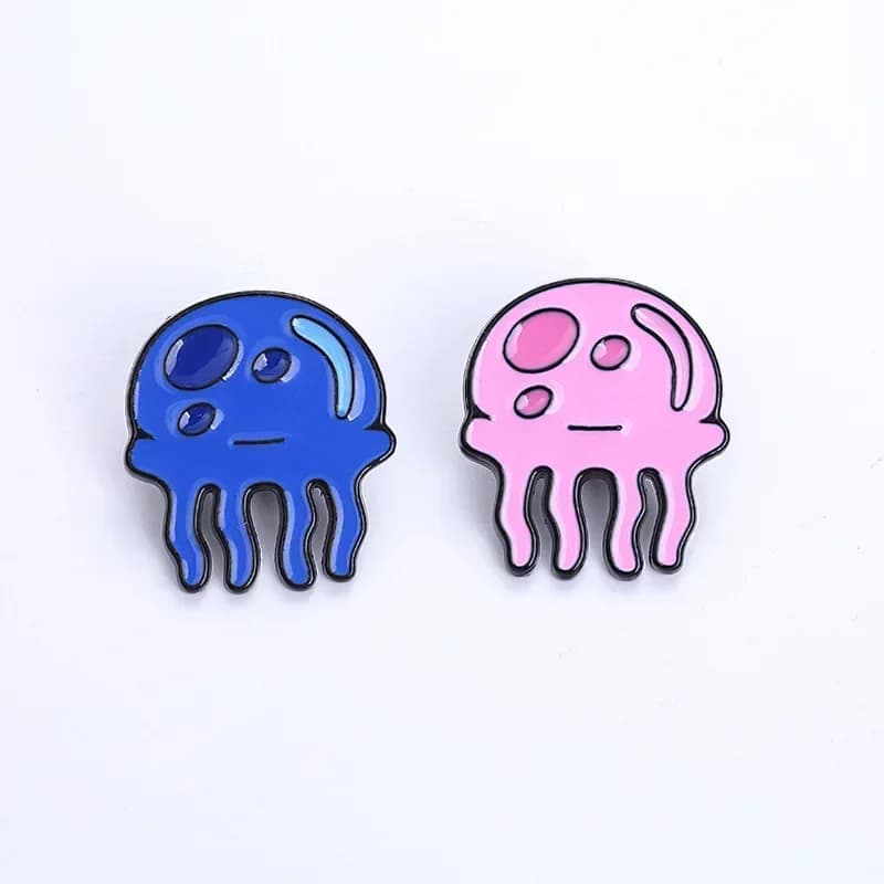 Badges métalliques de méduse Kawaii, bleu rose, broches d'animaux de dessin animé, sac de vêtements 