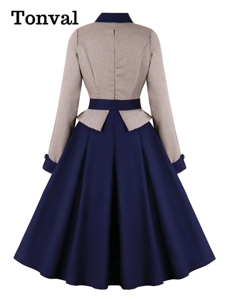 Tonval – robe mi-longue en coton pour femmes, boutons ajourés, manches longues, Peplum, élégante, lu