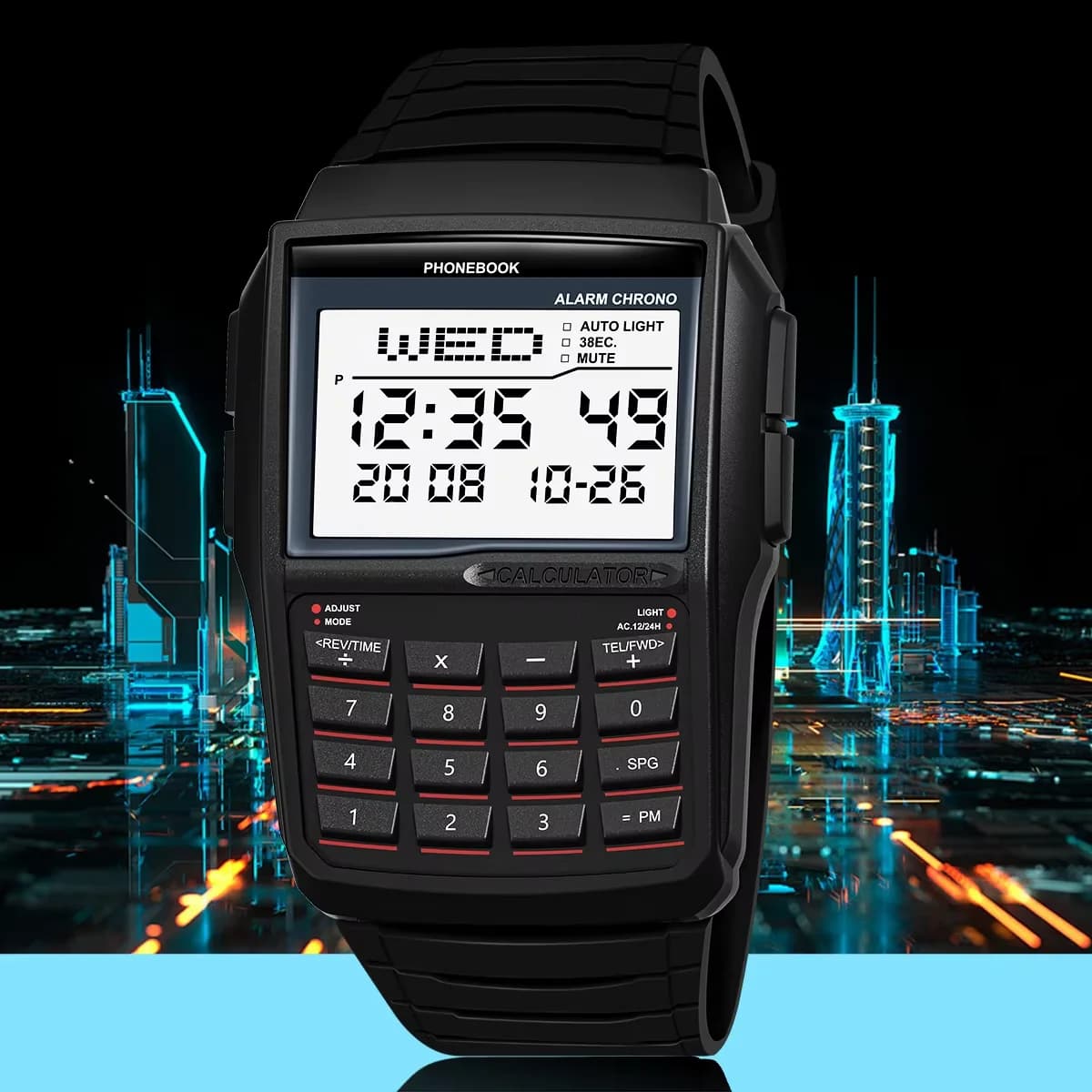 Montre Calculatrice Multifonctionnelle pour Hommes, Montre Électronique LED de Luxe à la Mode, Montr
