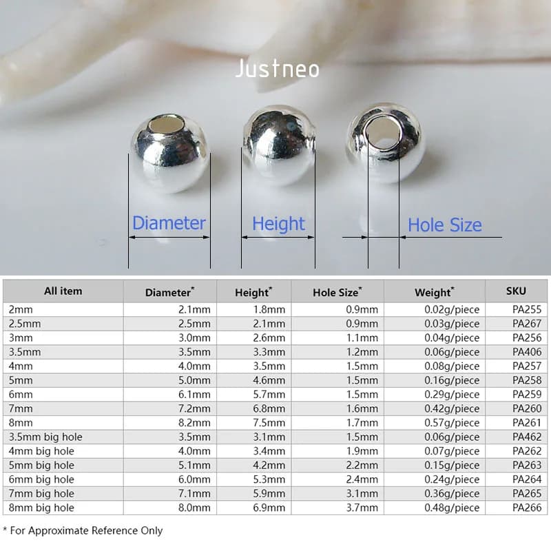 Perles en argent Sterling 925 massif, boule ronde d'espacement sans couture, résultats de bijoux DIY