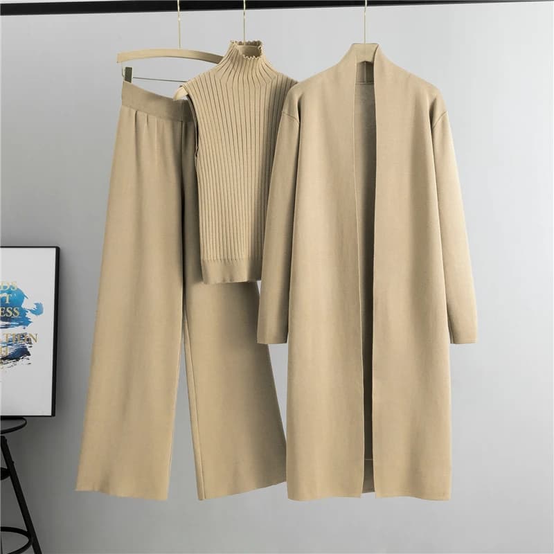 Ensemble 3 pièces élégant et tendance pour femme en tricot Hiver et Automne 2026 : Cardigan, Pull et