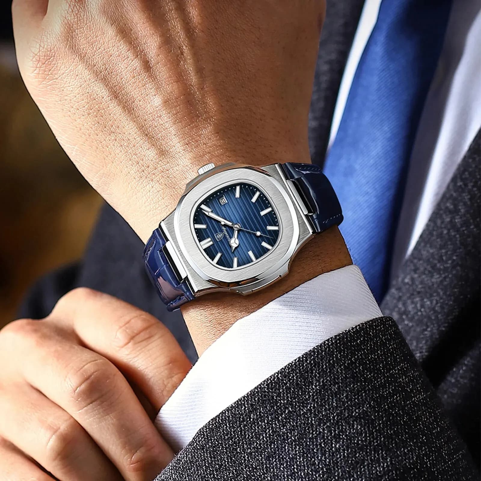 POEDAGAR haut de gamme carré homme montre Date étanche lumineux hommes montre-bracelet de haute qual