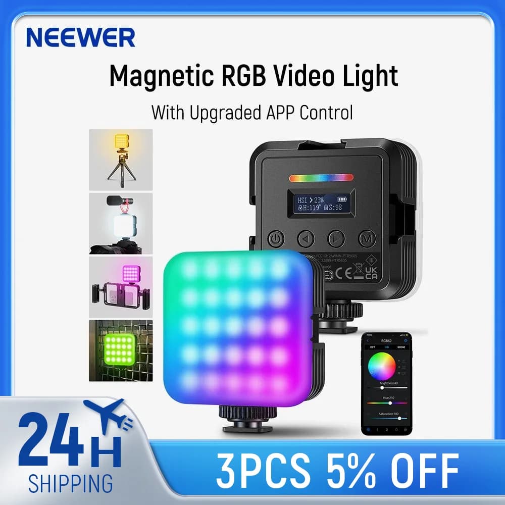 NEEpacks-Lampe vidéo magnétique RVB, éclairage de photographie, 3 chaussures froides, 360 °, Full Do