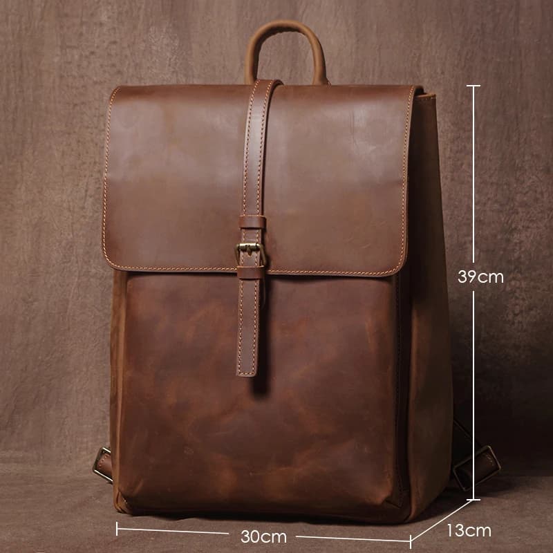 GURO – sac à dos rétro en cuir véritable pour hommes et femmes, sac de voyage à rabat Simple, en cui