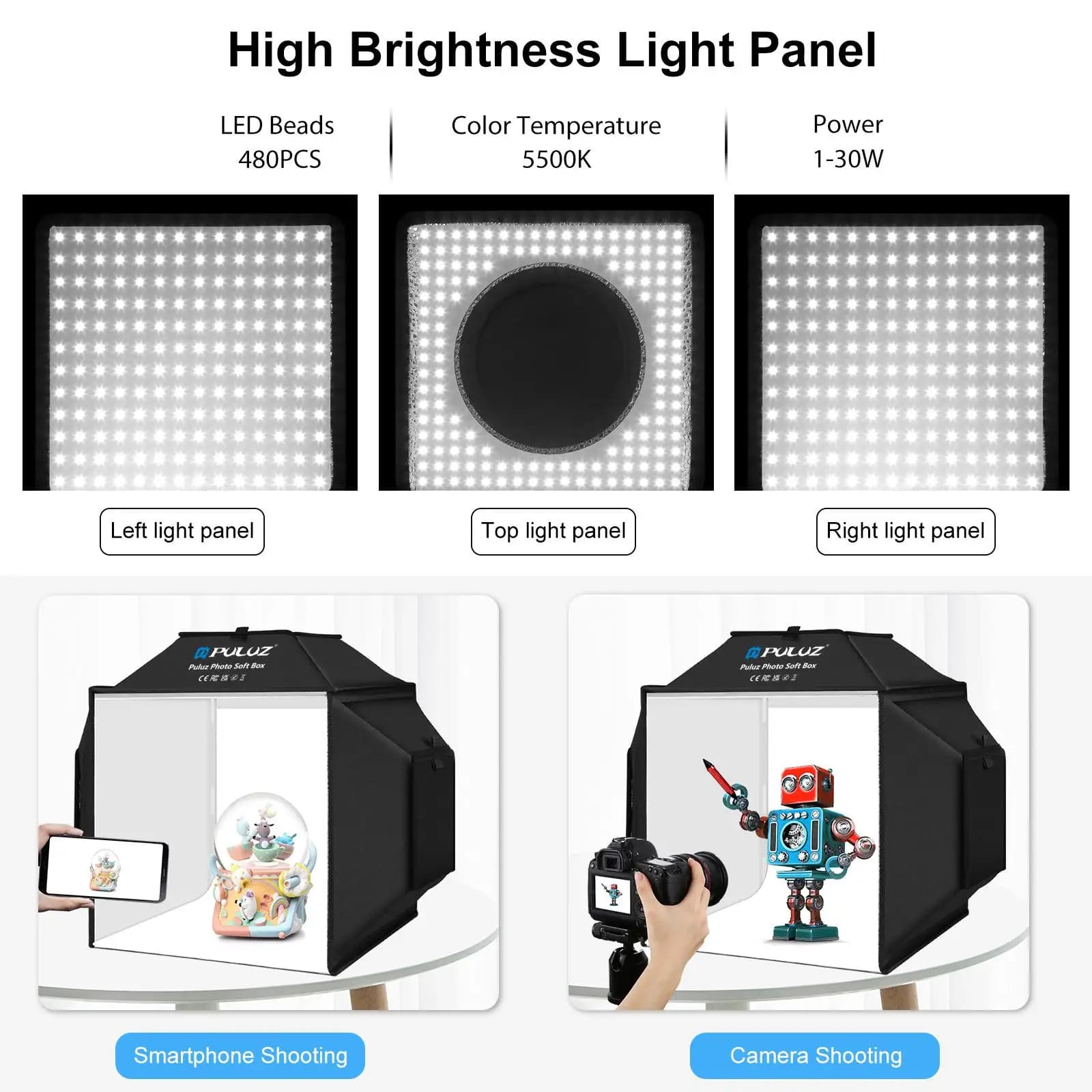 PULUZ 40 cm pliant 72 W 5500 K Studio tente de prise de vue boîte souple Kit d'éclairage de photogra
