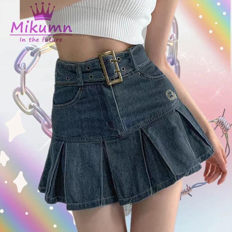 Harajuku Y2k Kawaii fille chaude jupe en jean collège Style femmes jupe plissée jean décontracté tai