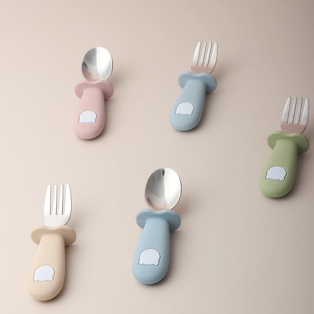 Cuillère et fourchette en silicone en forme de panda pour bébé, cuillère d'alimentation pour bébé en