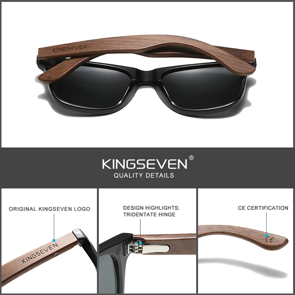 KINGSEVEN – lunettes de soleil en bois de noyer faites à la main, verres polarisés UV400, pour femme