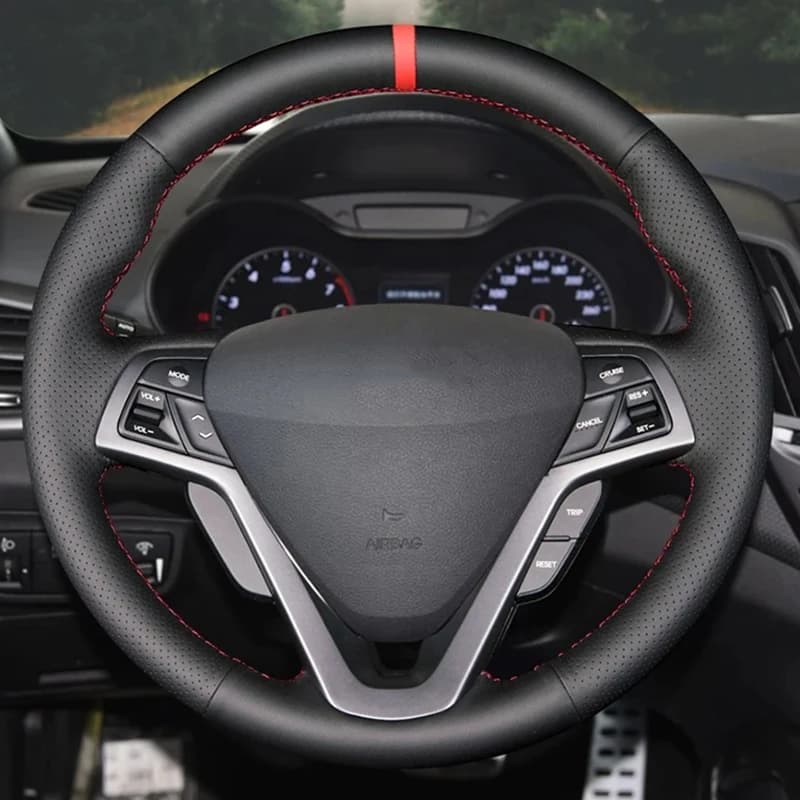 Housse de volant de voiture tressée en cuir artificiel, couture à la main, antidérapante, pour Hyund