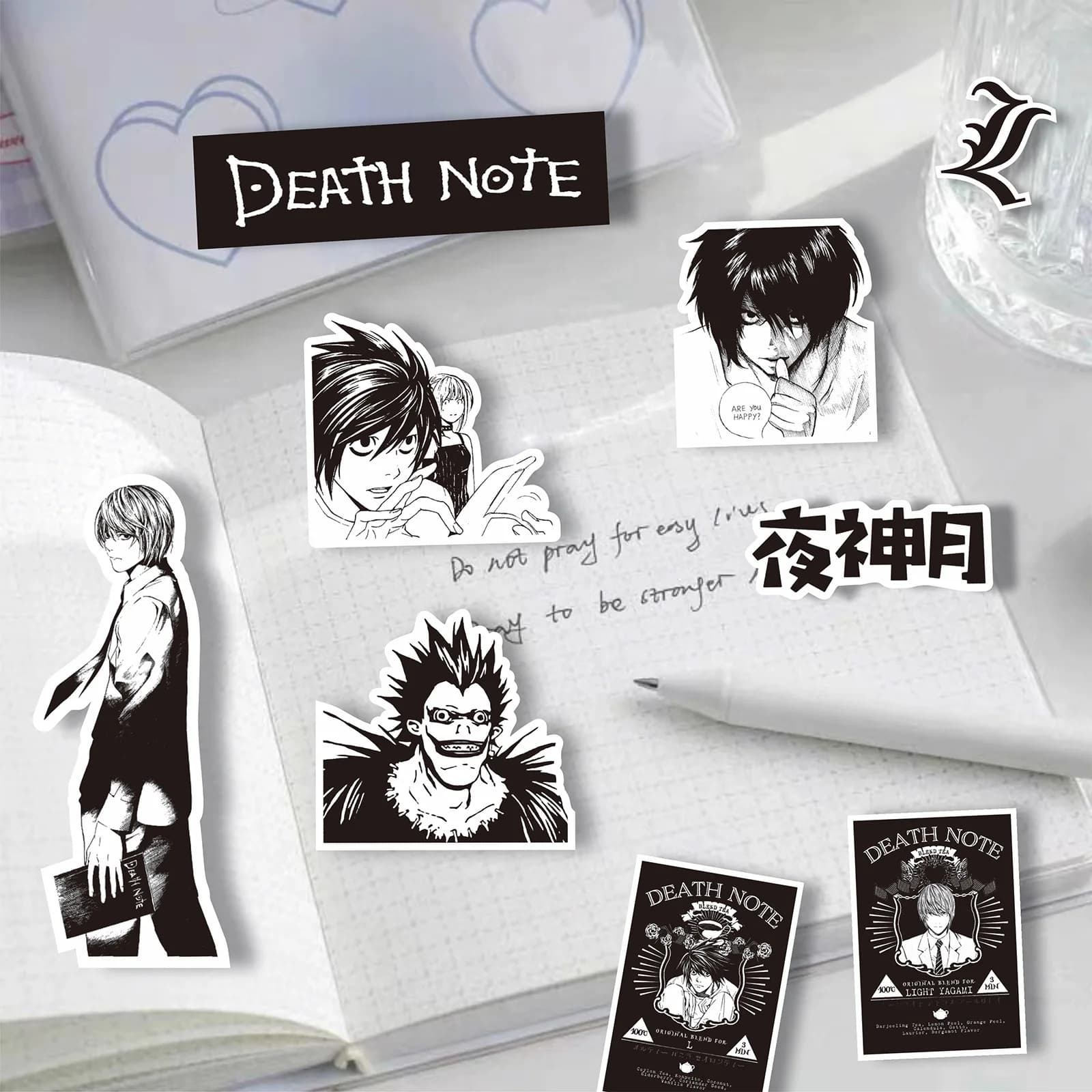 65 pièces Anime Death Note autocollants noir blanc décalcomanies Scrapbook bagages ordinateur portab